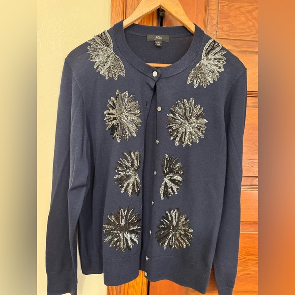 J. Crew Navy Blue Cardigan with Sequin Embellishments - Picture 1 of 4